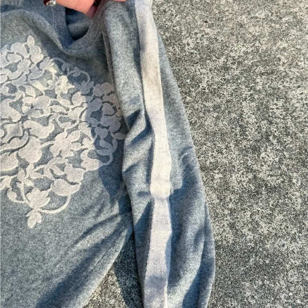 J.Crew Gray Cashmere Blend Sweater Floral Detail Crewneck Size S